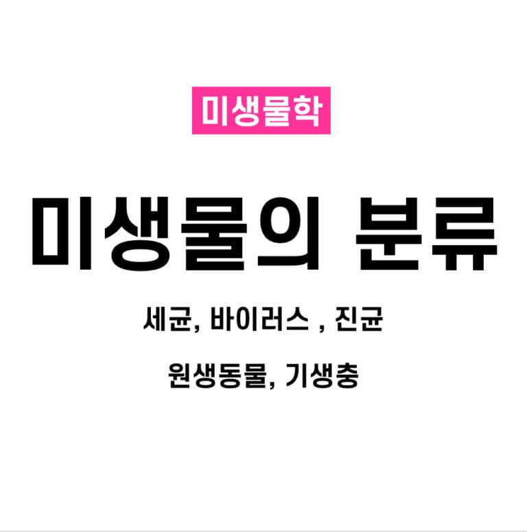 미생물의 분류: 세균(Bacteria), 바이러스(Viruses), 진균(Fungi), 기생충(Parasites), 원생동물(Protozoa)